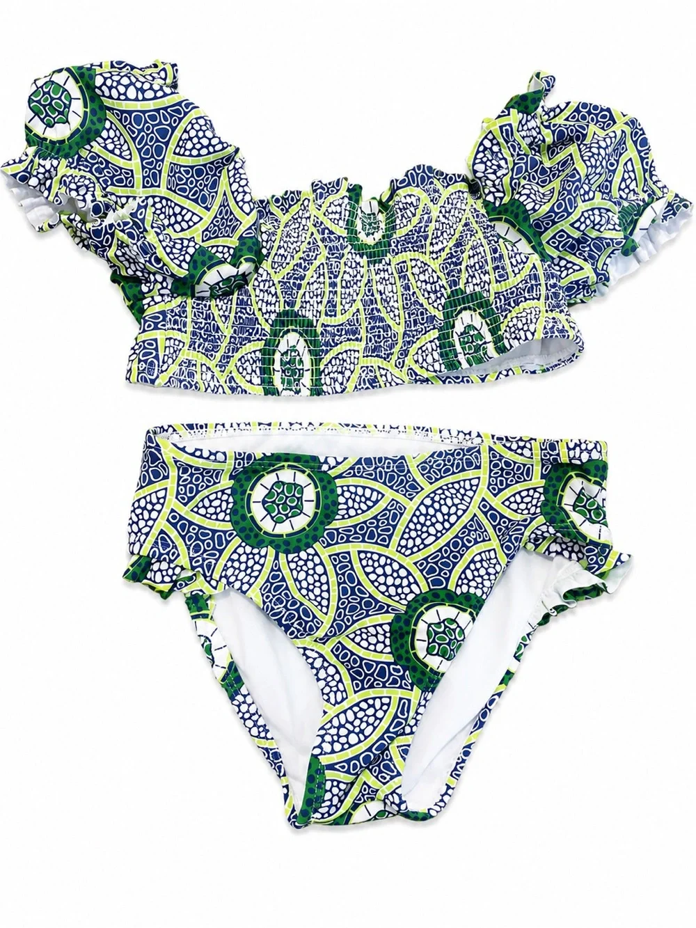 Janie and Jack Blue, Green and White Ruffle-Shoulder Two-Piece Swim Set